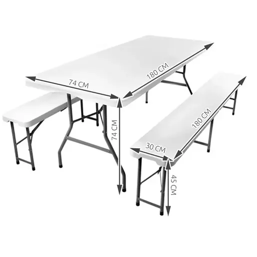 Gardlov Sklopivi Plastični Sto sa Klupama Beli 180cm