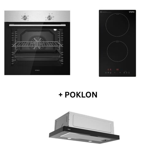 VIVAX HOME ugradna rerna BO-806BFM X + VIVAX HOME ugradna indukcijska ploča BH-02MIN + POKLON VIVAX HOME kuhinjski aspirator CHO-60PT100T B