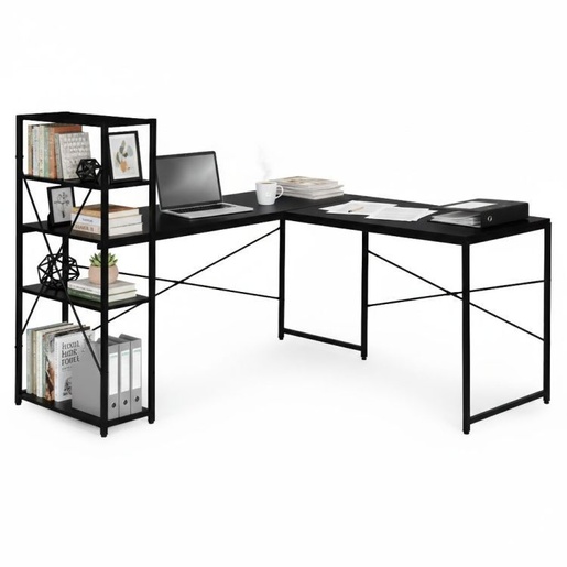 ModernHome Ugaoni radni sto sa policama – Black LOFT TH-CD-1