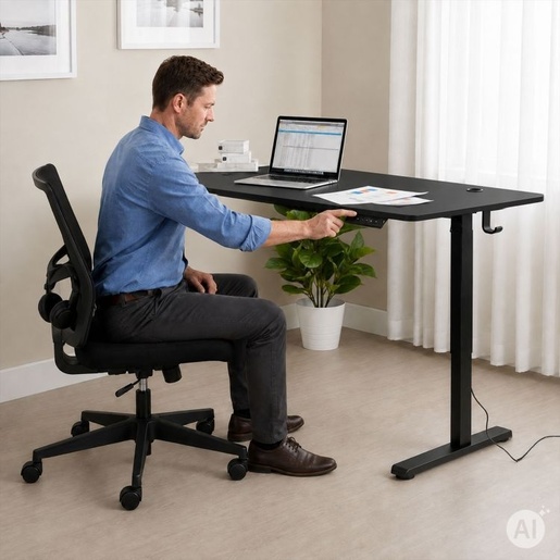 ModernHome Električni radni sto 140 × 60 cm sa podesivom visinom 72–118 cm, crni – JSD-C5-1-1