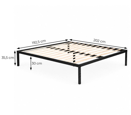 ModernHome Krevet sa metalnim ramom 190 × 200 cm sa podnicom, crni – GIC-BF02