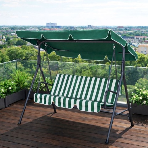 MULTIGARDEN Baštenska ljuljaška za 3 osobe sa tendom – Green/White YIT-4006-9-5