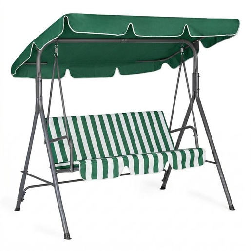 MULTIGARDEN Baštenska ljuljaška za 3 osobe sa tendom – Green/White YIT-4006-9-5