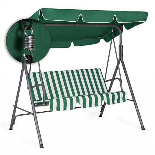 MULTIGARDEN Baštenska ljuljaška za 3 osobe sa tendom – Green/White YIT-4006-9-5
