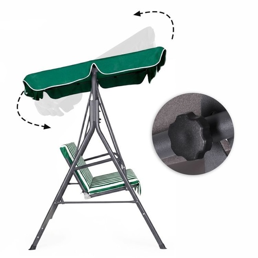 MULTIGARDEN Baštenska ljuljaška za 3 osobe sa tendom – Green/White YIT-4006-9-5