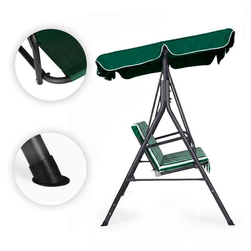 MULTIGARDEN Baštenska ljuljaška za 3 osobe sa tendom – Green/White YIT-4006-9-5