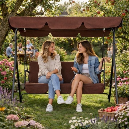 MULTIGARDEN Baštenska ljuljaška za 3 osobe sa tendom – Brown YIT-4006-2