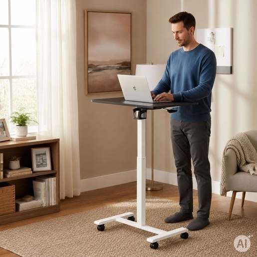 ModernHome Mobilni podesivi sto za laptop 70 × 48 cm, visina 71,5–112 cm, crna radna ploča – JNI-PN01-5-1