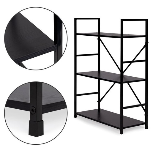 ModernHome LOFT polica sa 3 police i metalnim okvirom – Black CWJ602480LGB