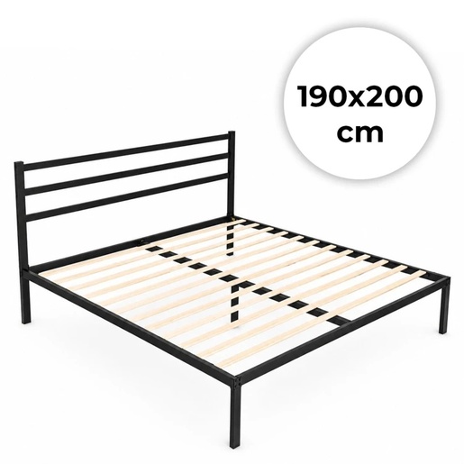 ModernHome Krevet sa metalnim ramom 190 × 200 cm, podnicom i uzglavljem, crni – GIC-BF01