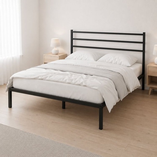 ModernHome Krevet sa metalnim ramom 190 × 200 cm, podnicom i uzglavljem, crni – GIC-BF01