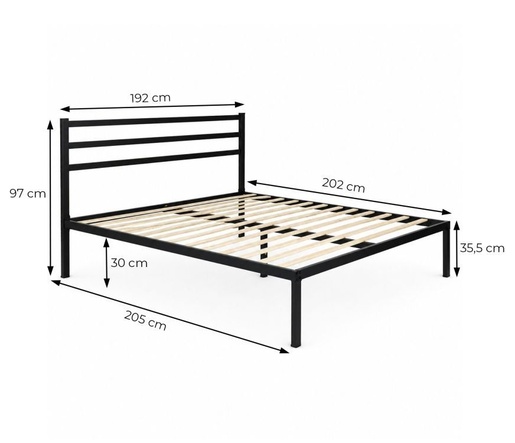 ModernHome Krevet sa metalnim ramom 190 × 200 cm, podnicom i uzglavljem, crni – GIC-BF01