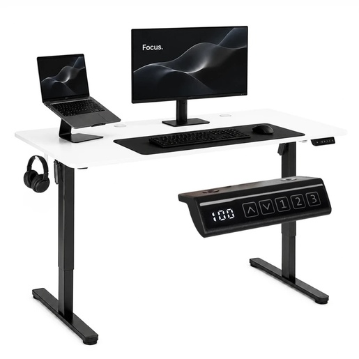 ModernHome Električni radni sto 140 × 60 cm sa podesivom visinom 72–118 cm, bela radna ploča – JSD-C5-1-5
