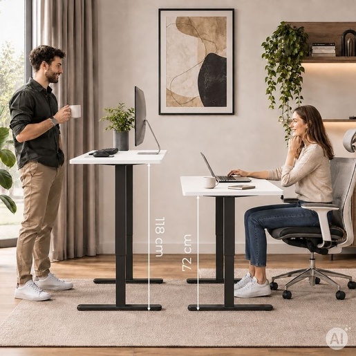ModernHome Električni radni sto 140 × 60 cm sa podesivom visinom 72–118 cm, bela radna ploča – JSD-C5-1-5