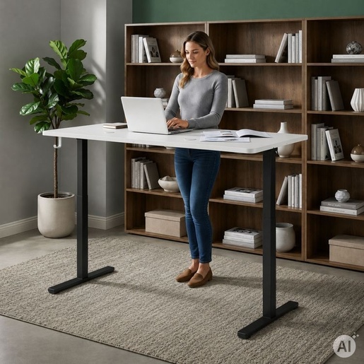 ModernHome Električni radni sto 140 × 60 cm sa podesivom visinom 72–118 cm, bela radna ploča – JSD-C5-1-5