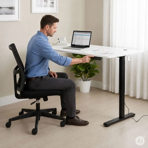 ModernHome Električni radni sto 140 × 60 cm sa podesivom visinom 72–118 cm, bela radna ploča – JSD-C5-1-5