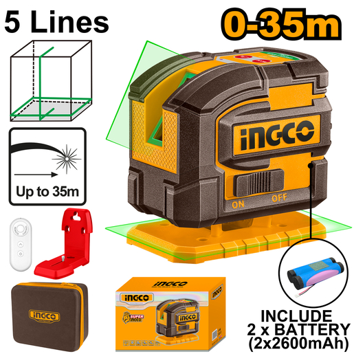 INGCO samonivelišući zeleni laser 5 linija 0-35m HLL306502