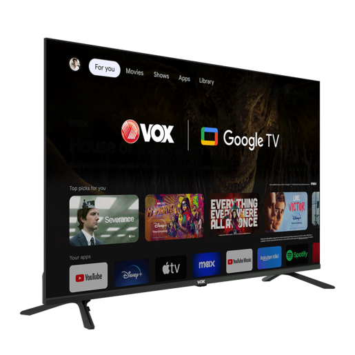 VOX LED TV 55GOU080B Frameless, 4K Ultra HD, Smart TV, Google TV, WiFi, HDR10, Dolby Audio, Bluetooth