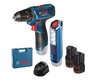 BOSCH Professional akumulatorska bušilica-odvrtač GSR 120-LI + GLI 12V-300 (2x 2,0 Ah + GAL 1210 CV, kofer)