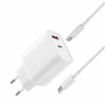 XO L116, 30W USB-A + Tip C + Kabl Tip C 1m, White Kućni Punjač