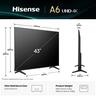 Hisense LED TV 43" 43A6Q, 4K Ultra HD, VIDAA OS Smart TV, AI 4K Upscaler, AI Smooth Motion, Game Mode PLUS, Dolby Vision