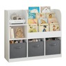 KINDER HOME Dečiji organizator, polica za knjige sa policama za igračke i knjige, 3 tekstilne kutije, drveni, beli, 92x30x80 cm, Montesori