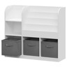 KINDER HOME Dečiji organizator, polica za knjige sa policama za igračke i knjige, 3 tekstilne kutije, drveni, beli, 92x30x80 cm, Montesori