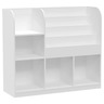 KINDER HOME Dečiji organizator, polica za knjige sa policama za igračke i knjige, 3 tekstilne kutije, drveni, beli, 92x30x80 cm, Montesori