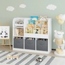 KINDER HOME Dečiji organizator, polica za knjige sa policama za igračke i knjige, 3 tekstilne kutije, drveni, beli, 92x30x80 cm, Montesori