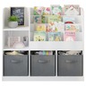 KINDER HOME Dečiji organizator, polica za knjige sa policama za igračke i knjige, 3 tekstilne kutije, drveni, beli, 92x30x80 cm, Montesori