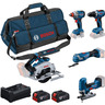 Bosch Professional Kombo set GSR 18V-65 + GDX 18V-285 + GKS 18V-57-2 + GOP 18V-34 + GST 18V-125 S + 2x 5.0Ah + GAL 12V-18V-80 + torba L, Karton 0615A500BV