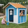 KINDER HOME Dečija drvena kućica za igru – Za igranje uloga, dvorište i baštu, plava, 118×138×132,5 WKP-1113
