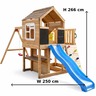 KINDER HOME Velika dečija drvena kućica za igru za dvorište sa toboganom, 2 ljuljaške, penjalicom i peskarnikom – 250×150×267 cm SH3