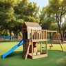 KINDER HOME Velika dečija drvena kućica za igru za dvorište sa toboganom, 2 ljuljaške, penjalicom i peskarnikom – 250×150×267 cm SH3