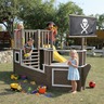 KINDER HOME Dečija drvena penjalica Piratski brod sa toboganom i peskarnikom – Za dvorište i baštu, 310×320×180 cm C601