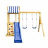 KINDER HOME Dečiji drveni set za igru na otvorenom 4 u 1 – tobogan 1,8 m, 2 ljuljaške, penjalica i mreža od konopaca, 308×318×244 cm SG3A