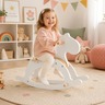 KINDER HOME Dečiji drveni konj za ljuljanje, beli, puno drvo, Montesori igračka W16D163