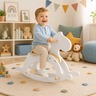 KINDER HOME Dečiji drveni konj za ljuljanje, beli, puno drvo, Montesori igračka W16D163