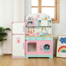 Dečija drvena kuhinja sa frižiderom i veš-mašinom - roze msn18023 14583